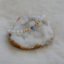 Load image into Gallery viewer, WHITE + GOLD EVIL EYE BRACELET
