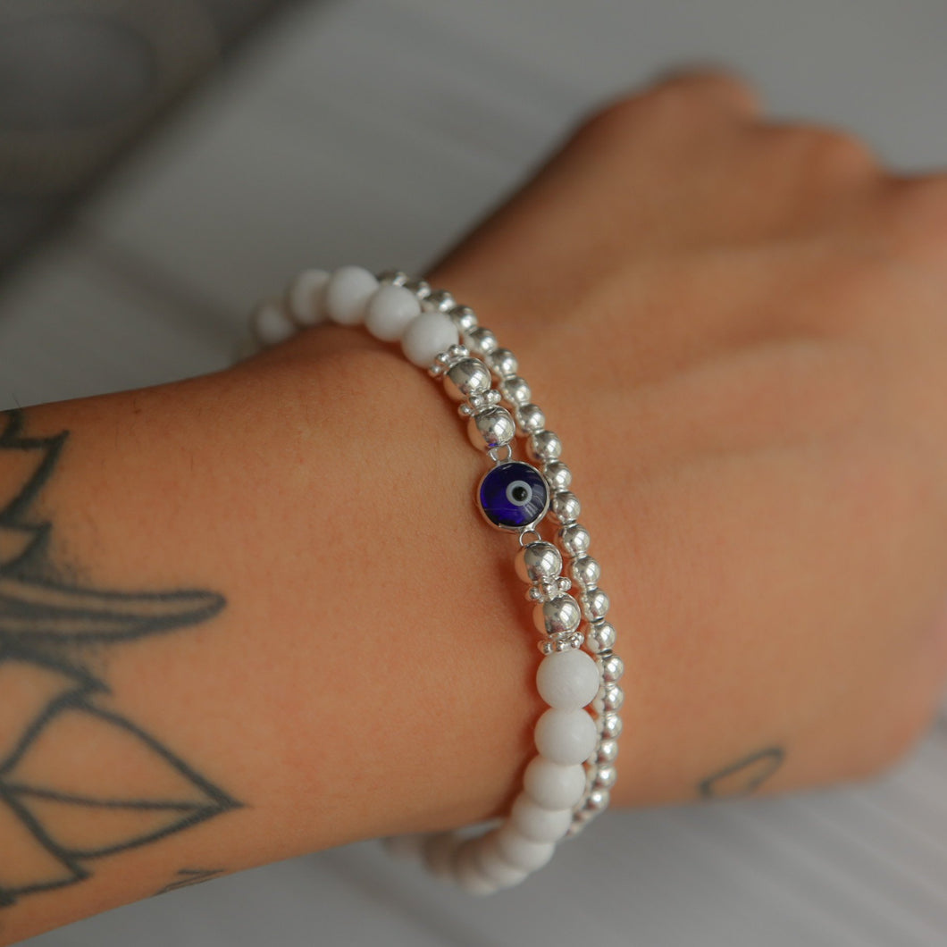 WHITE EVIL EYE BRACELET